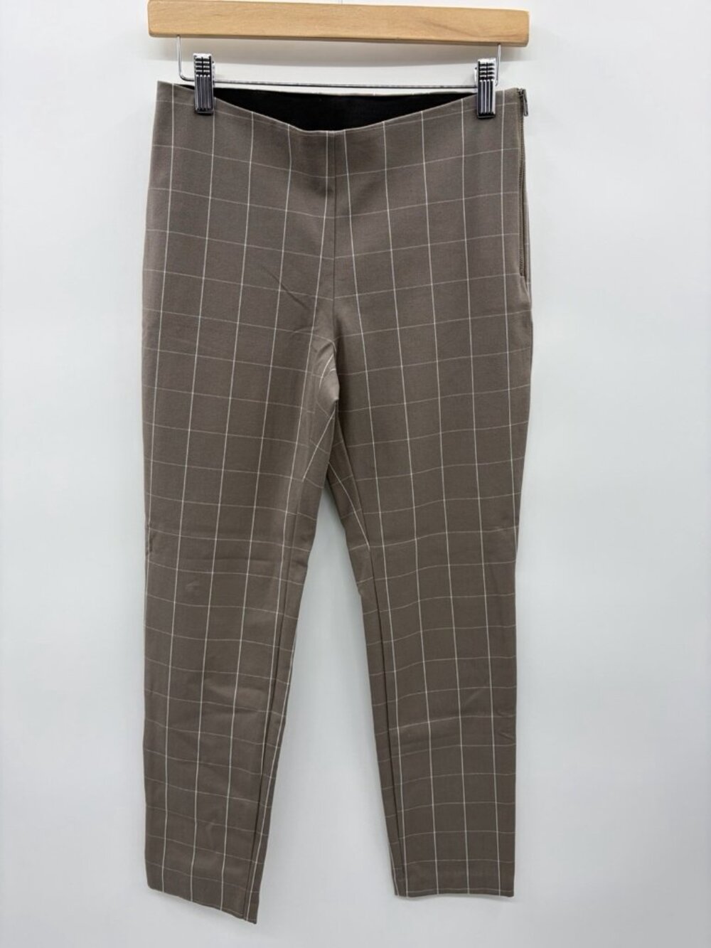 A‎ New Day Womens Size 4 Windowpane Plaid Side Zip Slim Ankle Pants in Brown